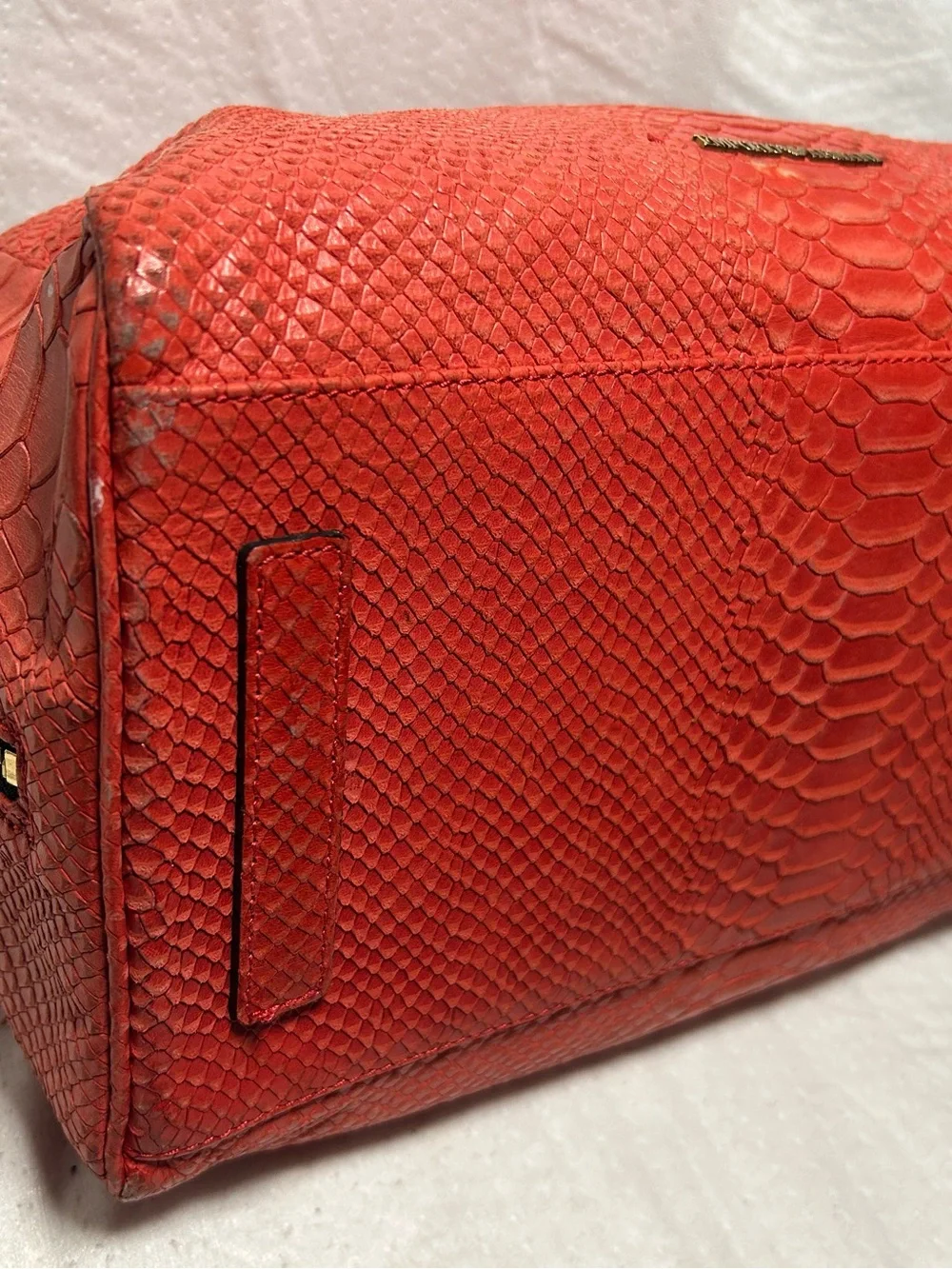 Emporio Armani Red salmon Faux Python  leather with Gold Hardware bag